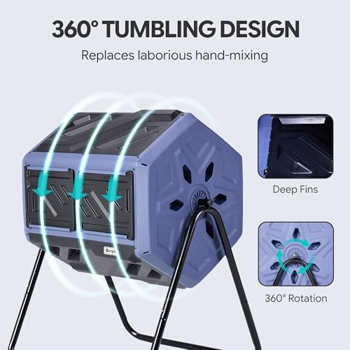 43 Gallon Outdoor Rotating Compost Bin, Dual Chamber, Purple & Black