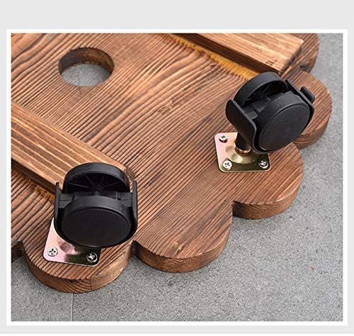TITA-DONG 12 Inch Wooden Planter Caddy, 2 Pack Heavy Duty Movable Flower Type Pot Stand, Rustic Round Plant Pot Stand with Lockable Caster for Indoor Outdoor Home Garden