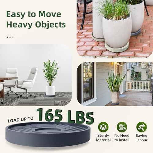 2 Pcs Rolling Plant Caddy with Hidden Wheels, Gray, 14 inches