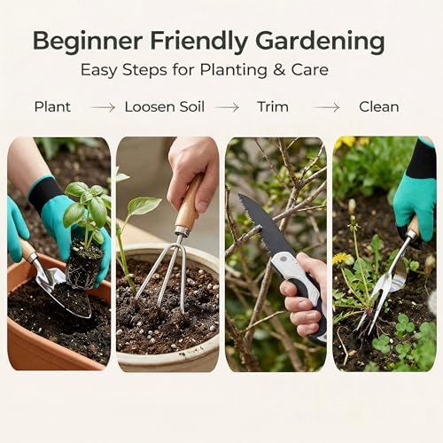 Gardening Tool Set w/Basket for Garden & Raised Bed, Gift for Women