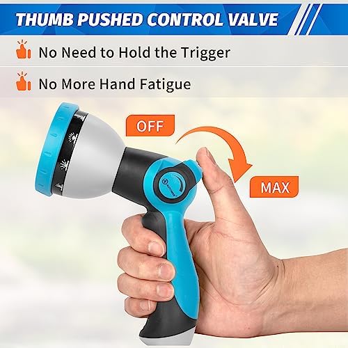 AUTOMAN Garden Hose Nozzle - 10 Adjustable Spray Patterns, Thumb Flow Control Hose Sprayer, Water Hose Spray Nozzle for Plants Watering, Car Washing, Window Cleaning, Pets Bathing, Outdoor Fun, Blue