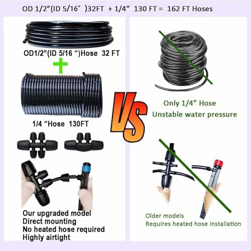 Drip Irrigation System with Water Timer Auto Watering System for Garden 5/16“ID and 1/4 Inch Pipe 162ft Adjustable Spray Kit, for Greenhouse, Garden, Lawn, and for Potted Plants