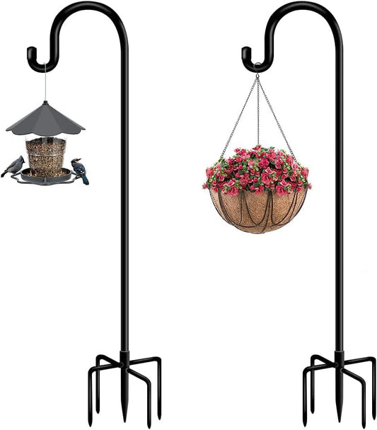 Shepherds Hooks for Outdoor Bird Feeder Poles 76inch, Heavy Duty Hummingbird Feeder Hanger for Hanging Plants Basket, Adjustable Wind Chimes Stand, 2 pcs
