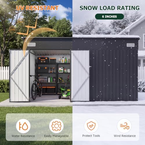 12'x8' Lean to Shed Outdoor Storage Sheds with Triple Doors