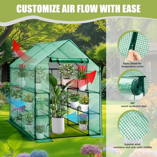 Greenhouses for Outdoors, Mini Greenhouse Walk in Green House Canopy with Roll-Up Zipper Doors, Heavy Duty Greenhouse, Portable Green House Tent for Indoor Backyard Outside