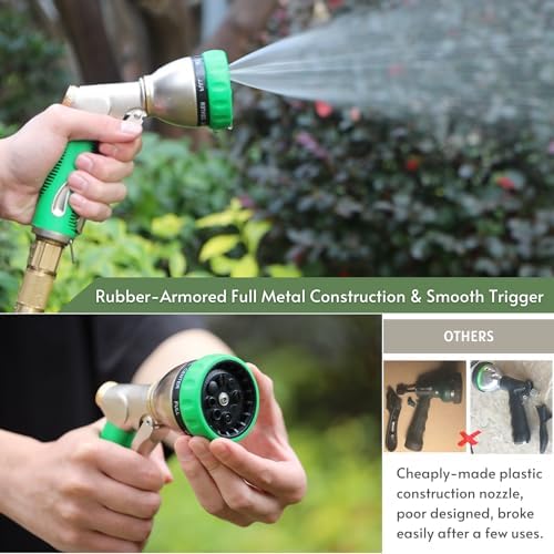 HOSUN 100% Metal Garden Hose Nozzle Sprayer with Ergonomic Handle, Green