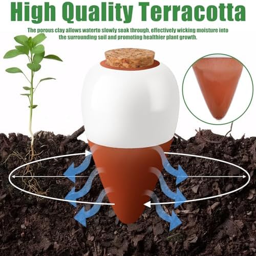 Terracotta Watering Spikes, 4 Pack Ollas Self Watering Globes