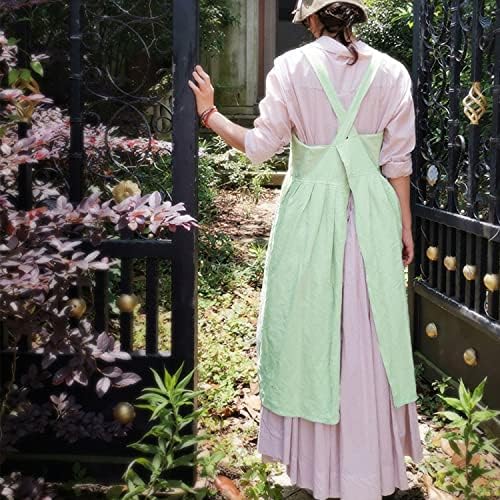 Cotton Linen Apron Cross Back Apron for Women with Pockets Pinafore Dress
