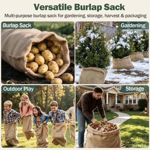 4PCs Burlap Fabric Plant Bags - 45 X 70 Inch Winter Plant Cover Freeze Protection