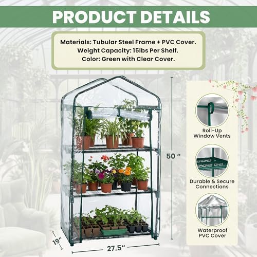 Pure Garden 3 Tier Mini Greenhouse, 27.5x19x50-Inch