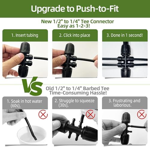 100FT 1/2 Inch Drip Irrigation Tubing with 10 Pack 1/2" to 1/4" Drip Irrigation Fittings, Drip Line Hose & Push-to-Fit 3-Way | 4-Way | 6-Way Splitter Connectors, for Drip Irrigation System