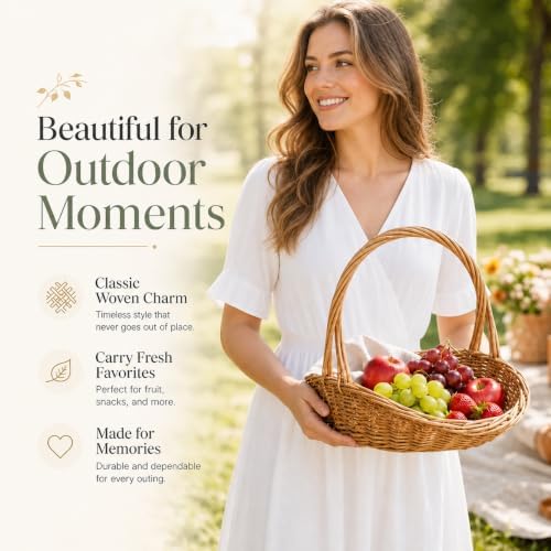 Handwoven Wicker Harvest Basket with Handle, Garden Basket for Harvesting Vegetables Baskets for Garden,Fruit,Vegetables (Large)