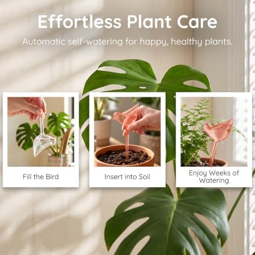 4Pcs Tulip Self Watering Globes Bulbs, 4Pcs Self Watering Globes Bird Shape, Self Water Globe for Indoor Outdoor Plants, Plastic Plant Self Waterer Insert, Plant Care, Water Conservation Device