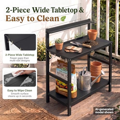 YEFU Potting Table, All-Weather Resistant,Black