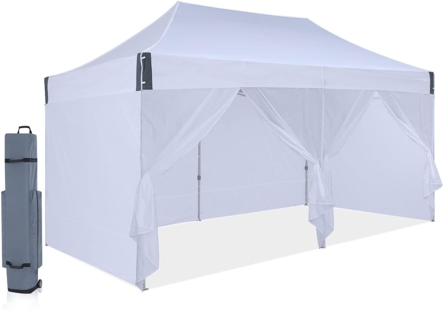 10x20 pop up Canopy Tent, Eazy up Outdoor Patio Canopy Tent with sidewalls, Heavy Duty Commercial Instant Canopy Tent with Sand Bags for Deck, Party, Camping, Backyard, Playground, White