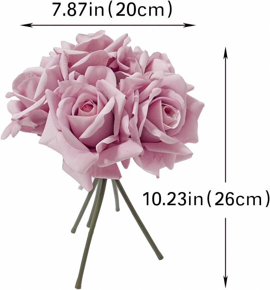 Artificial Roses Single Stem 10pcs Fake Silk Flower Arrangement Bouquet Real Touch for Home Party Wedding Decoration(Light Purple)