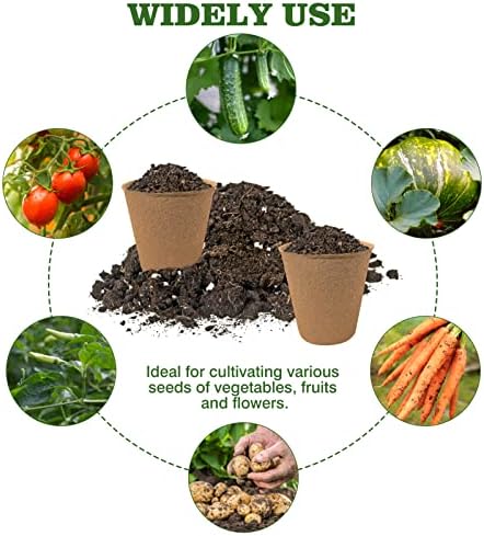 40Pcs 3.15 Inch Peat Pots, Biodegradable Eco-Friendly Round Plant Seedling Starters Kit, Seed Germination Trays with 10 Labels for Flower Vegetable Tomato Saplings & Herb Germination, Khaki