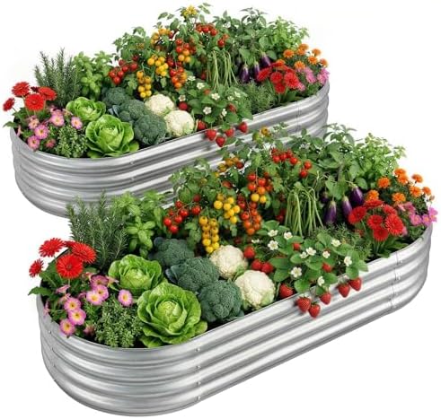 Land Guard 2 Pack 4×2×1ft Galvanized Raised Garden Bed Outdoor, Heavy Duty Bottomless Metal Raised Planter Box for Vegetables, Flowers, Herbs, Backyard Patio Gardening, Silver