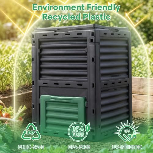 Athena Collection 80 Gallon Compost Bin with Gloves, Green