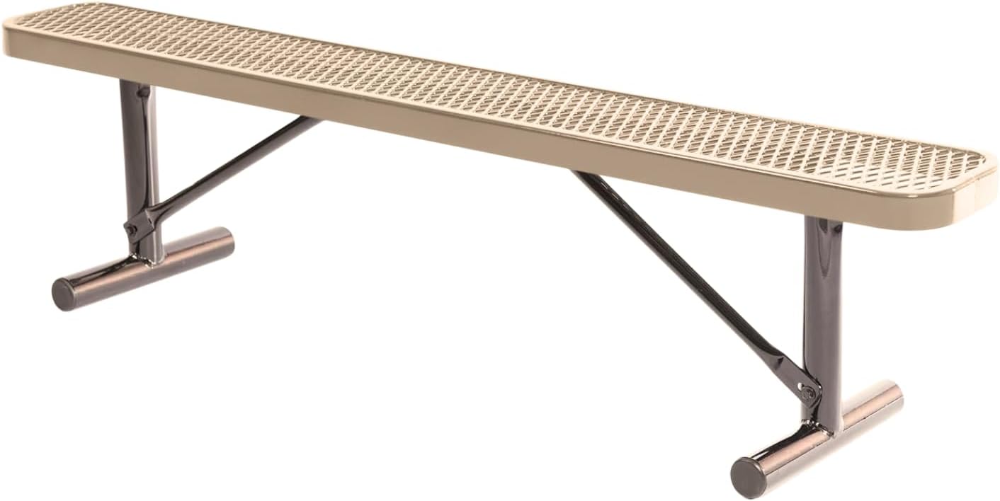 Coated Outdoor Furniture Heavy-Duty Portable Outdoor Bench Thermoplastic Coated, Expanded Metal, Commercial-Grade Seating, Made in America (Portable Without Back, 6 Ft, Tan)