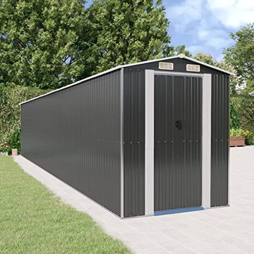 Garden Shed Anthracite Galvanized Steel Outdoor Storage Tool Equipment Shelter 75.6"x402"x87.8" Large Capacity Utility Backyard Organizer Locker for Lawn Gardening Supplies