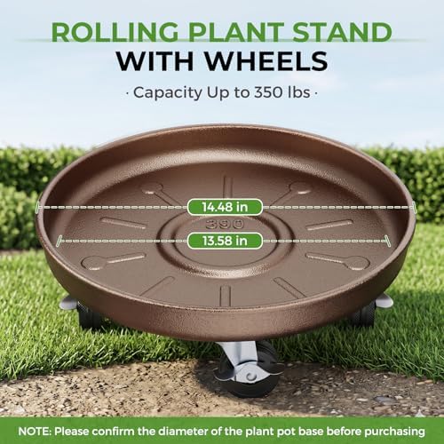 Plant Caddy With Wheels 14" Metal Plant Saucers for Indoors 390 Lb Capacity