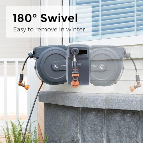 Giraffe Tools Retractable Garden Hose Reel Auto Rewind Wall Mount 5/8" 95FT