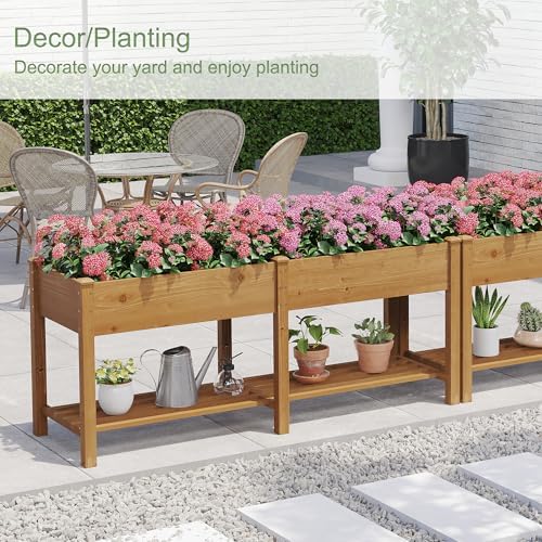GHWIE Raised Garden Bed with Shelf,Elevated Wooden Planter Box with Legs,Garden Planter for Backyard, Patio, Balcony