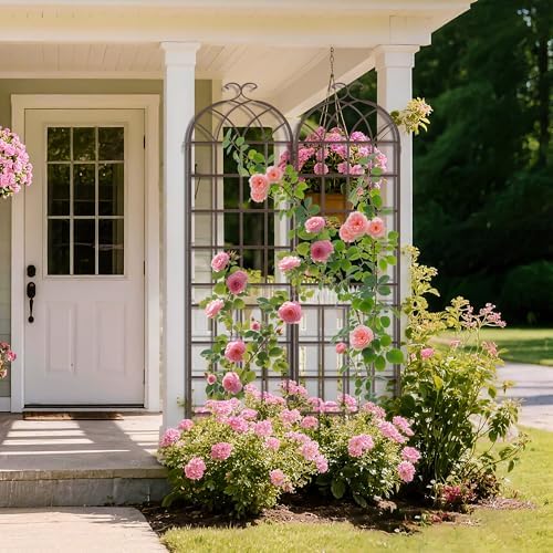 82.7 x 40in Rustic Iron Arch Decoration Garden Trellis with Metal Coating – Perfect for Supporting Climbing Plants Outdoor, Roses, Vines, Flowers, and Vegetables, Brown