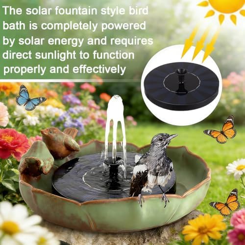 Solar Ceramic Bird Bath with Solar Fountain Pump, Outdoor Birdbath Water Fountain for Garden, Yard, Patio Decor, Weatherproof Bird Baths for Outside Use (Fountain)