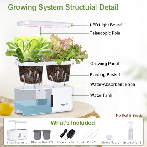 Indoor Garden System 19 Watt LED Growing Light Upgrade 2 Self-Watering Soil-Cultivated Growing Pots Gardening Gifts for Mom Plant Pot for Vegetables Herbs Tomato(No Seeds&Soil)