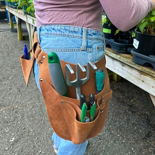 Leather Garden Tool Belt for Men Women | Gardening Tool Pouch | Gardener Apron | Holster Pouch | Tool Belt Bag Organizers | Florist Belt, Electrician, Carpenter, Framer, Landscaper