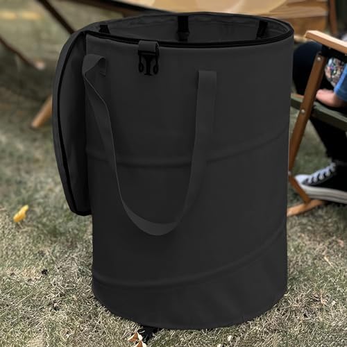 Pop up Camping Trash can with lid,Collapsible 24 Gallons Trash can with Sorting Clips,Garden Garbage Bag with Lid,Lawn and Leaf Bags - Reusable Yard Waste Bags (Black)