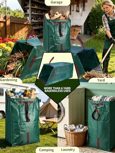 57 Gal Dustpan Yard Waste Bags Heavy Duty Reusable with Gloves