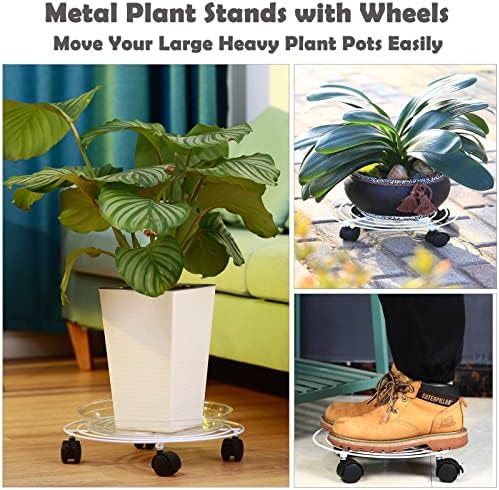 5 Packs Metal Plant Caddy with Locking Wheels 11.8 Inches Heavy-duty Wrought Iron Rolling Plant Stands with Casters Plant Dolly Plant Roller Base for Indoor and Outdoor Plant Pot Movers Saucers White