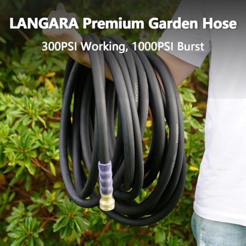 Heavy Duty Premium Garden Hose 100ft x 5/8", 300PSI Working, 1000PSI Burst, Hybrid Rubber Water Hose with Transparent Swivel Handle - Hot/Cold Water - Five Layered Braiding with Brass fittings (Black)