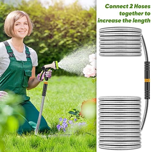 Garden Hose 75FT Metal Water Hose with 10 Function Nozzle No-Kink