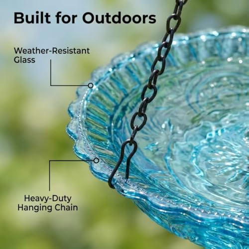 Solar Powered Hanging Bird Bath, Fountain Solar Powered Outdoor Bird Bath for Garden Patio Yard (Blue)
