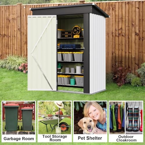 JUMMICO 5x3 FT Outdoor Storage Shed with Lockable Hinged Door, White
