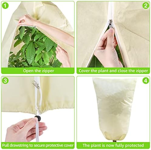 MIXC 4 Packs 2 Size Plant Covers Freeze Protection, Winter Plant Cover Cold Weather Tree Frost Cloth Warm Blankets Shrub Covers for Outdoor Plant (32''×39''+47''×71'')