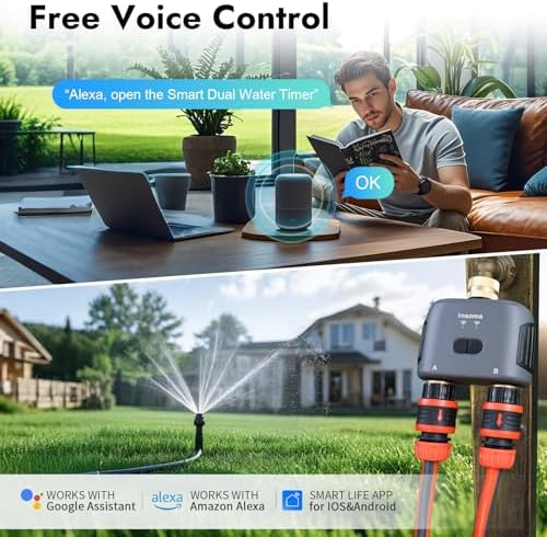 WiFi Water Timer for Garden Hose with Brass Inlet,Smart Hose Timer with WiFi Hub, APP & Voice Control,Up to 20 Watering Plans, 2-Zone Sprinkler Drip Irrigation System Controller for Yard Lawn Watering