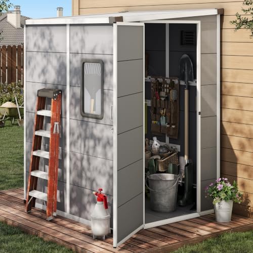 5 x 4 FT Plastic Outdoor Storage Shed with Floor, Resin Garden Shed
