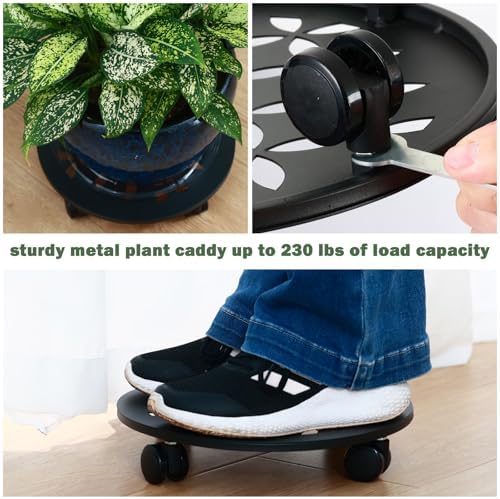 2 Packs 13" Large Metal Plant Caddy with Wheels Heavy-Duty Plant Dolly Pot Mover Rollers Rolling Wheeled Plant Stands Indoor Outdoor Garden Coaster Trolley, Black