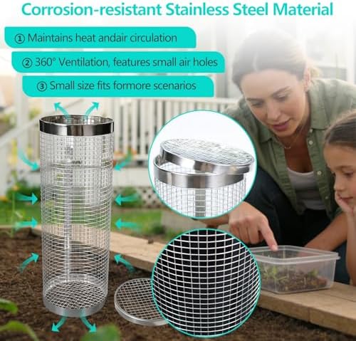 4 Pack Underground Worm Composting Bin with Gardening Gloves - Small Round Metal Stainless Steel Composter for Family Garden, Outdoor Compost Bins (4)