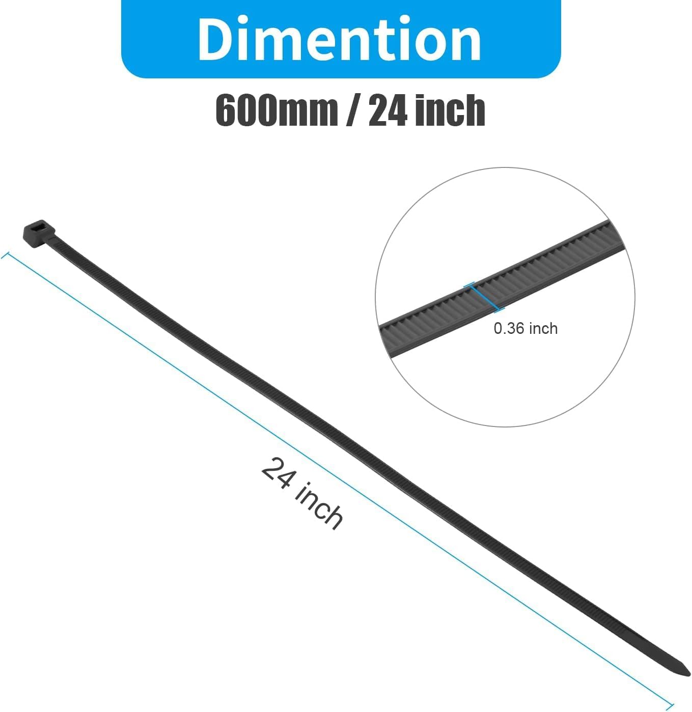 XINGO 24 Inch White Large Zip Ties Heavy Duty 500 Pack, 200 LBS Ultra Strong Plastic Wire Ties, Large Cable Ties Extra Long Tie Wraps, Indoor and Outdoor UV Resistant