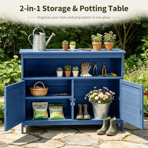 Outdoor Storage Cabinet, HIPS Potting Bench Table, Patio Sideboard