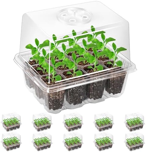 10-Pack Seed Starter Trays, Tall Dome, Base, 12-Cell Tray, Clear