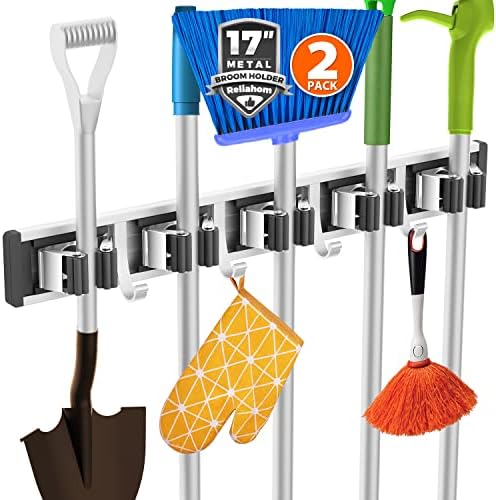 Broom Holder Wall Mount Mop Hanger Tools organizer 5Racks4Hooks,2P