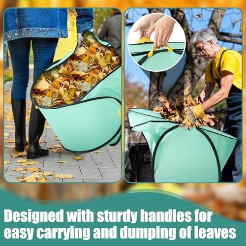 SATINIOR 55 Gallon Leaf Collector Bags Portable Pop Up Leaf Bags with Handle Foldable Reusable Garden Waste Collector & Loader, Reusable Yard Tarp for Leaves & Lawn Trash Waste