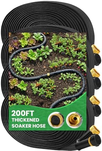 MIXC 2026 Thickened Flat Soaker Hose 200Ft with Copper Joint, Saving 80% Water, Aluminum Seal, 1mm Hose, 360°Swival Handle, Hole Pressure Relief Gasket, Drip Kit for Vegetable Garden, Lawn, Flower Bed